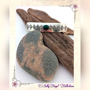 Vintage Native Sterling Silver Malachite Stamped Barrett